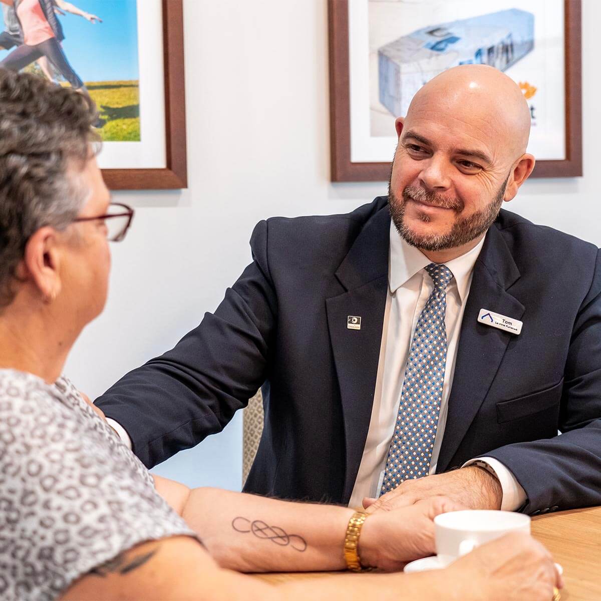 Le Pine funeral director with client